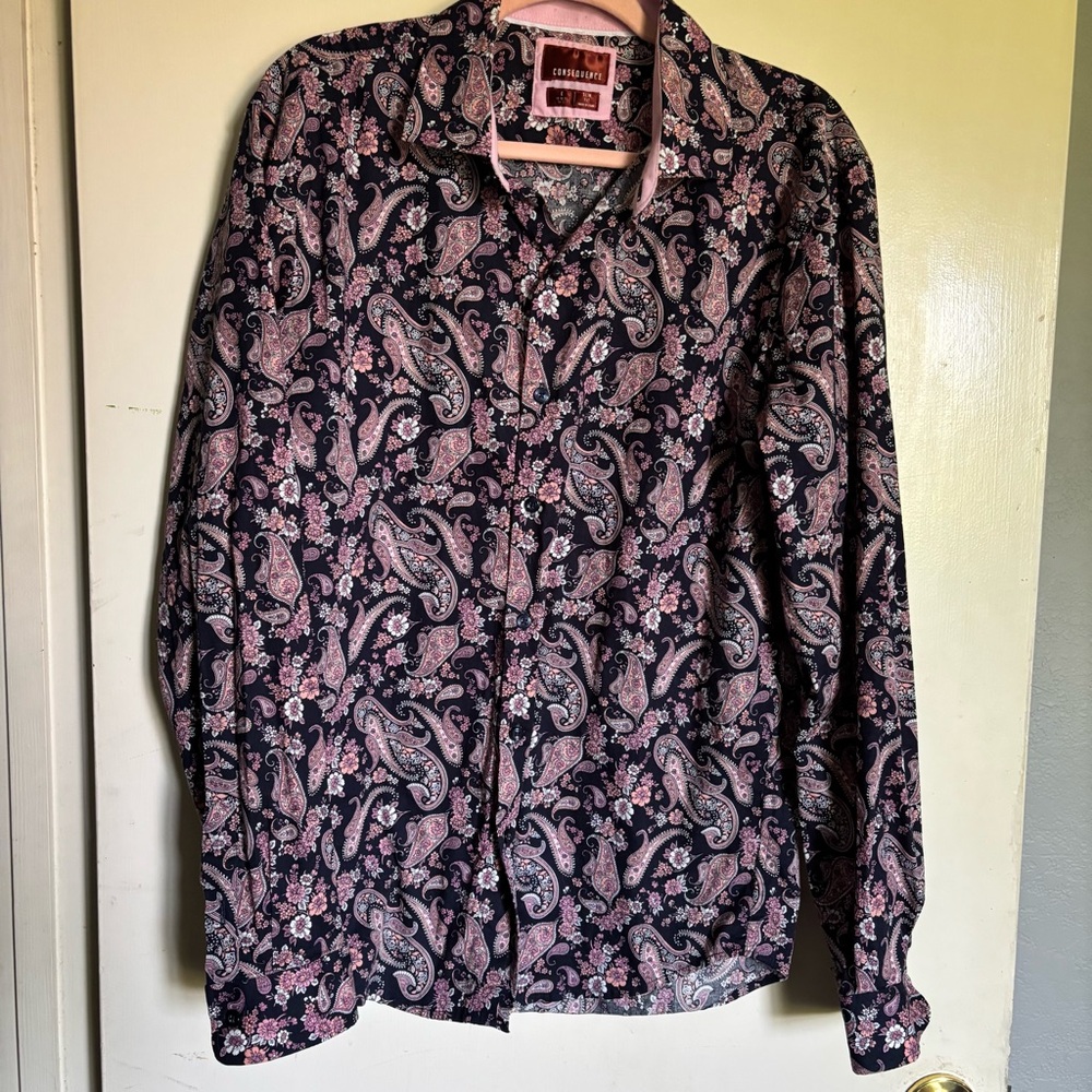 Consequence men's L (16) 34-35 slim fit long sleeve button-up shirt  paisley